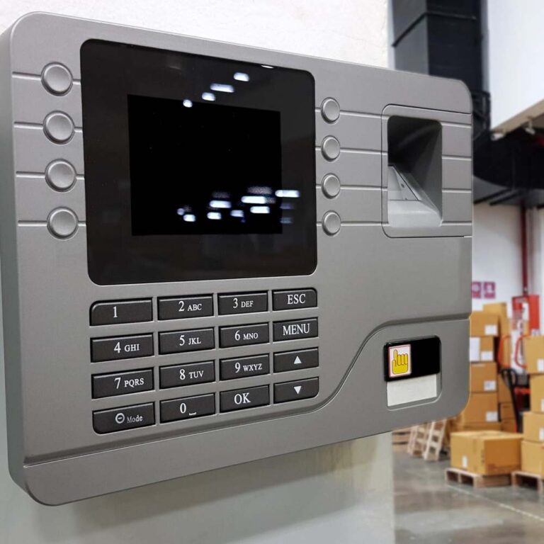 Biometric access control system with fingerprint scanner installed in a Colorado warehouse